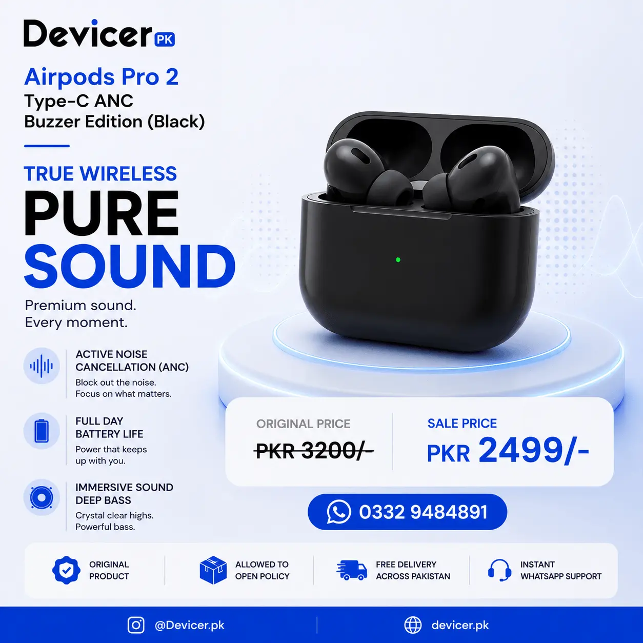 Airpods Pro 2 Type-C ANC Buzzer Edition (Black) - Image 1