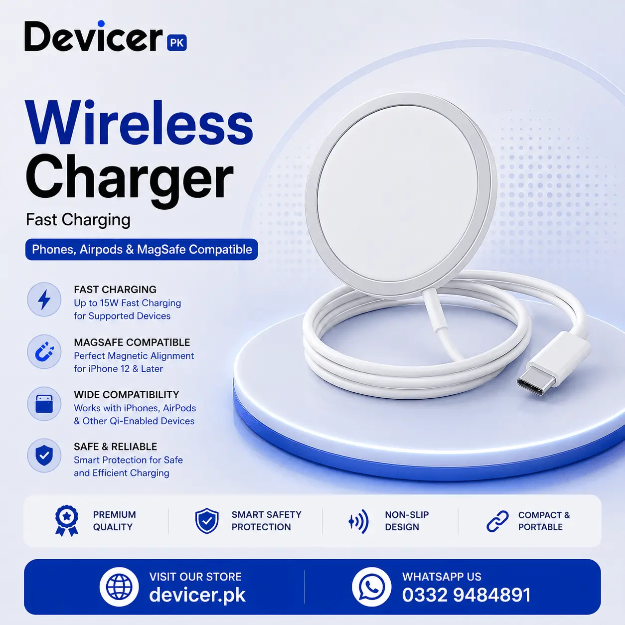 Wireless Charger - Fast Charging - (Phones, Airpods & MagSafe Compatible) - Image 1